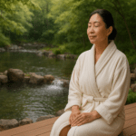 personne en peignoir faisant une cure thermale