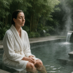 personne en peignoir faisant une cure thermale